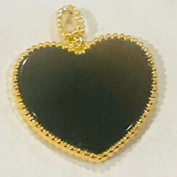 New XL 18K Solid Real Gold onyx heart pendant & necklace chain is gold filled - Picture 4 of 8